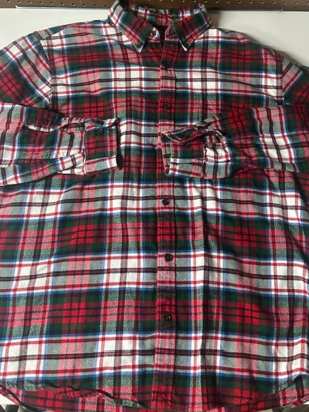 Lands End Men's Red Plaid Flannel Long Sleeve Button Down Shirt Pocket XL